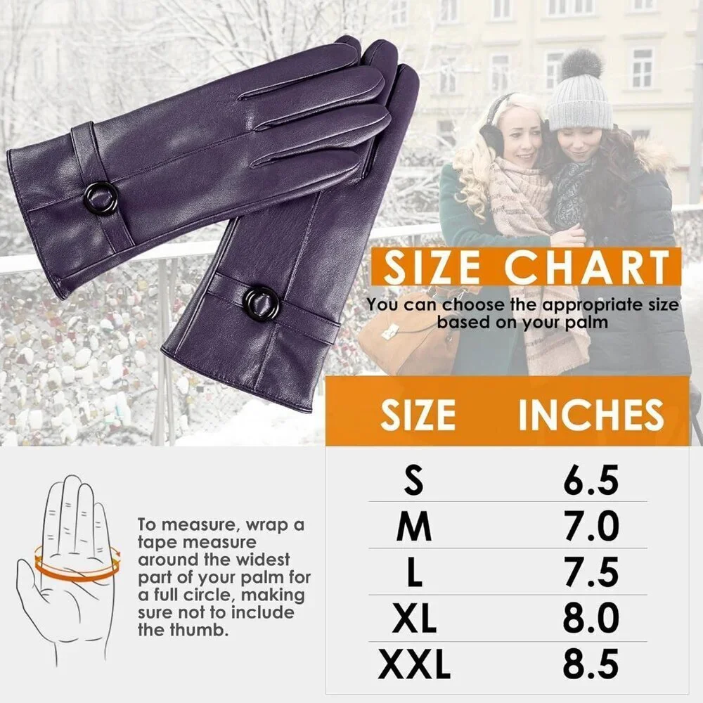 Women's Winter Leather Gloves Texting Warm Driving Lambskin Gloves Purple